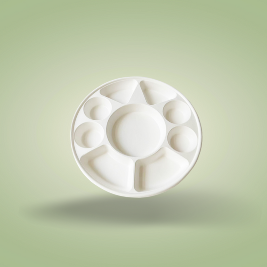 9 Compartment Sugarcane Fiber Disposable White Plates - 320x320mm