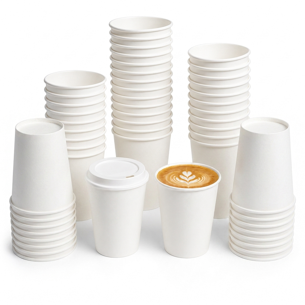 Single Wall Paper Cups for Hot or Cold Drinks – 8oz – 227ml - Dia80mm H92mm – White (10 Packs - 1000 Units)