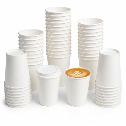 Single Wall Paper Cups for Hot or Cold Drinks – 8oz – 227ml - Dia80mm H92mm – White (10 Packs - 1000 Units)