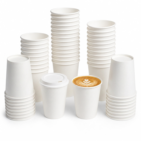 Single Wall Paper Cups for Hot or Cold Drinks – 8oz – 227ml - Dia80mm H92mm – White (10 Packs - 1000 Units)