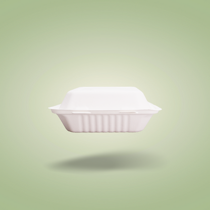 Disposable Clamshell Boxes 8″ x 8″ - Bagasse Food Containers - Pack of 100