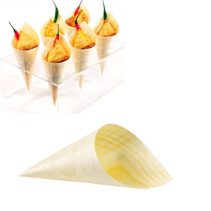 Disposable Cotton Wood Canape Serving Cones – Large (185x130mm) – Pack of 50