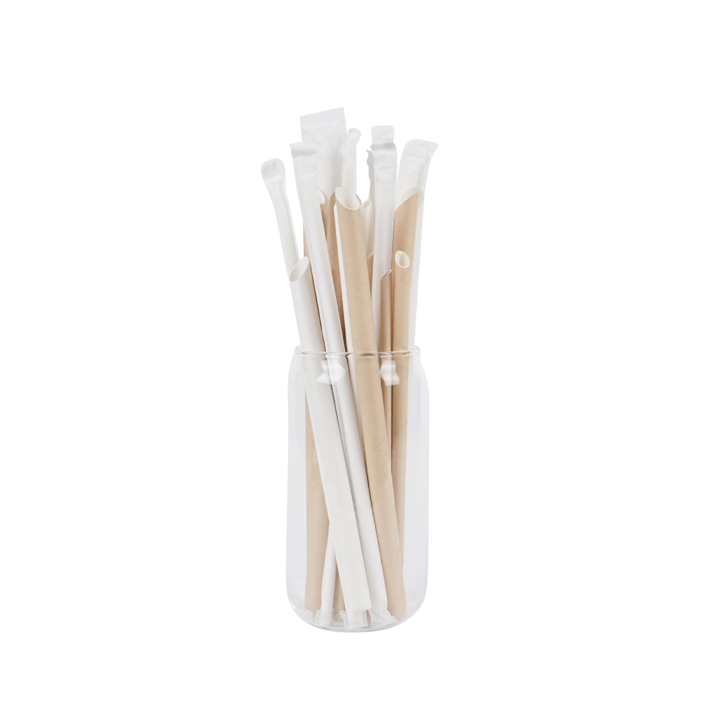 Individually Wrapped Kraft Paper Straws White with Pointed End  – 8mm – Pack of 100