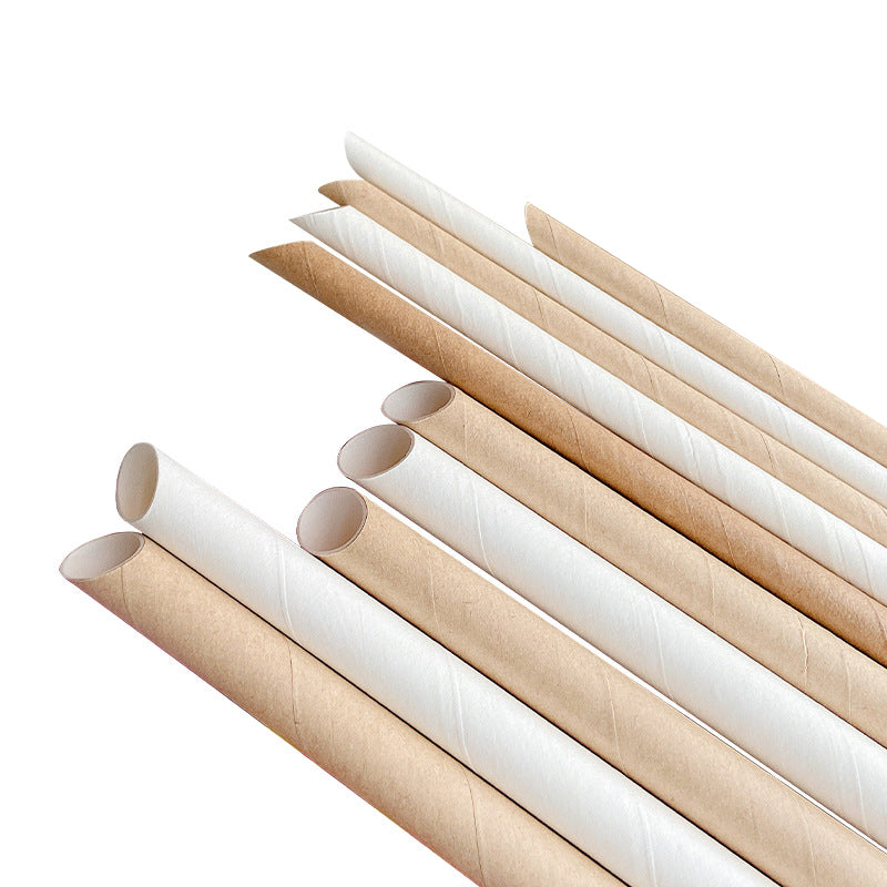 Individually Wrapped Kraft Paper Straws White with Pointed End  – 8mm – Pack of 100