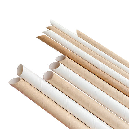 Individually Wrapped Kraft Paper Straws White with Pointed End  – 8mm – Pack of 100